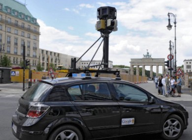 A google street view car drives near the Brandenburg Gate in Berlin, Germany