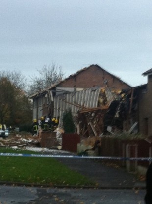 Emergency services at the scene of this morning's gas explosion in Irlam.