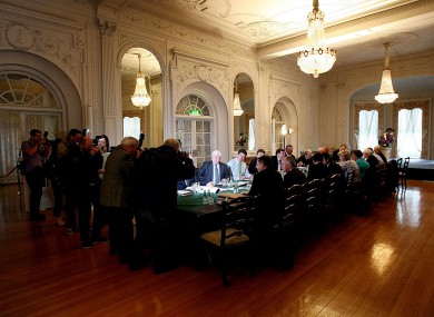 Cabinet ministers meet in July at the cabinet room in Farmleigh. A meeting tonight to agree a legislative programme before dissolving ended without agreement.