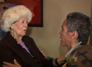 Ted Williams (right) meets his mother, 90, after a whirlwind week in which he became a media sensation.