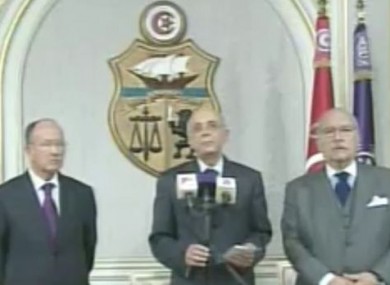 Tunisia's prime minister Mohamed Ghannouchi appears on Tunisia's TV7 to announce that he was assuming the powers of president Ben Ali.