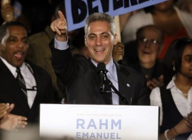 Rahm Emanuel speaks at his election night party last night in Chicago.