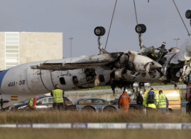 The wreckage of the Manx2 plane on 11 February, 2011.