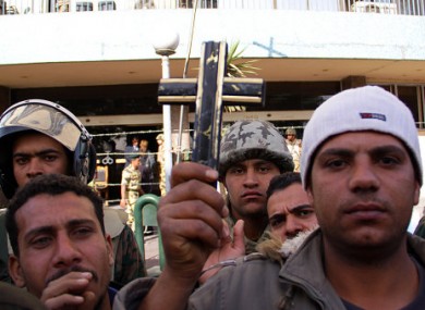 Around 1,000 demonstrators from the Coptic Christian community gathered outside the Cairo Minister of Information on Monday.