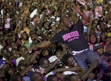 Wyclef Jean performing at a campaign rally for Haitian presidential candidate Michel Martelly on 11 March.