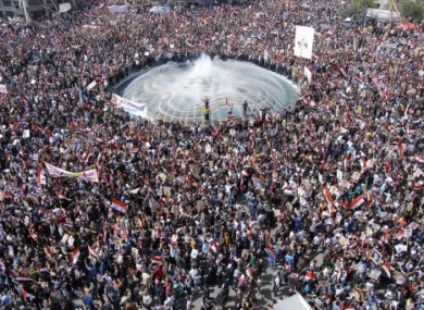 Pro-Assad supporters gathered in Damascus today.