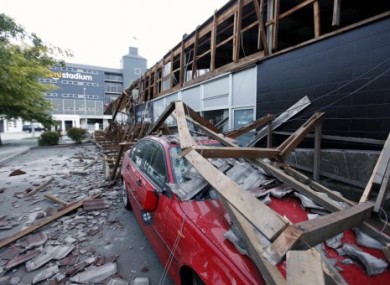 A crushed car outside the AMI Stadium in Chrstchurch.