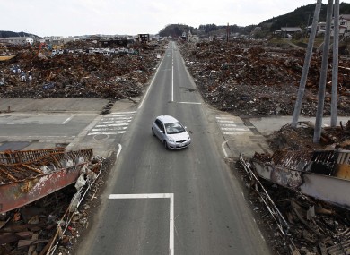 A devastated area of Kesennuma port in Kesennuma, Miyagi Prefecture in northeastern Japan earlier today.