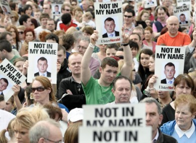 10 April 2011: Thousands of people at the peace walk in Omagh to mark the death of PSNI officer Ronan Kerr.