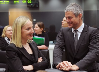 Lucinda Creighton speaks with French counterpart Laurent Wauquiez at a meeting last month. The two met again today in Paris.