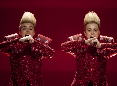 Jedward perform during their final rehearsal yesterday. The boys are considered one of the favourites to quality from tonight's second semi-final.