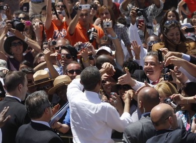 President Barack Obama greets the crowd after speaking at a rally in Texas on Tuesday. Tens of thousands will be expected when Obama attends a public event in Dublin.