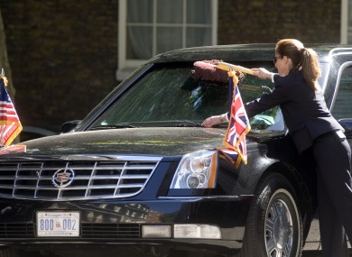 'The Beast' being tended to by a secret service agent in London this week.