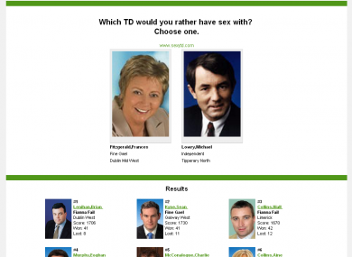 The SexyTD.com website asks visitors to choose which of an arbitrary pair of TDs they find more attractive.