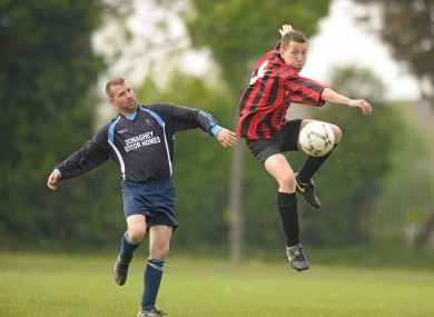 Jonathan O'Brien, Cheeverstown House, in action against Adrian Clarke, Donegal Special Olympics Club in the Cup Final of the Special Olympics Ireland National Cup Finals in St. Joseph’s Boy’s Football Club in Sallynoggin, Dublin.