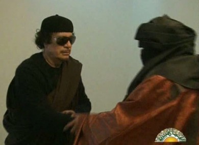 Image from yesterday's televised broadcast featuring Muammar Gaddafi.