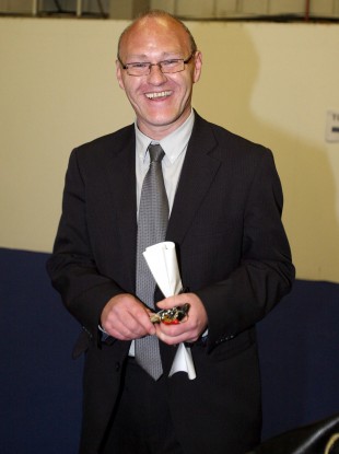 All smiles: Paul Maskey at the counting centre in West Belfast last night.