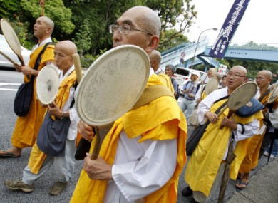 Buddhist monks participating in today's anti-nuclear rally in Tokyo.