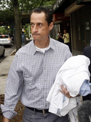 In an unfortunate photo op yesterday, Weiner is pictured bringing his dirty laundry to the cleaners in New York.