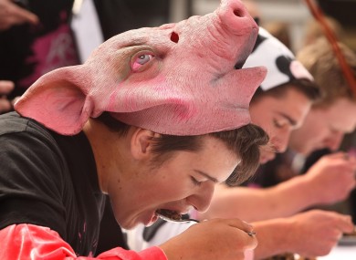 John Boyce attempts to break the world record for eating a pound of haggis in under two minutes.
