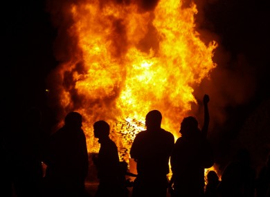 A bonfire on the Shore Road in Belfast last night