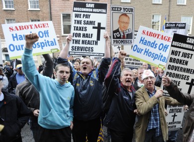Roscommon residents protest against plans to downgrade Roscommon's A&E services last week. The A&E ward will close this morning, replaced with an urgent care unit that closes at 8pm nightly.
