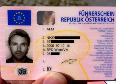 Niko Alm's driving licence, complete with pasta strainer.