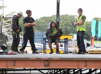 EP crew take a break while setting up the stages for this weekend's festival.