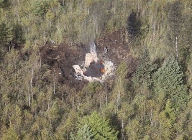 The wreckage of the L-39 jet in northern Lithuania today.