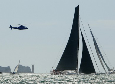 The Rambler 100, pictured at the start of the Fastnet Race yesterday. The vessel overturned off the coast of Cork this evening.