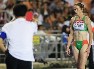 Joanne Cuddihy reacts following her disqualification in the 400m semi-finals.