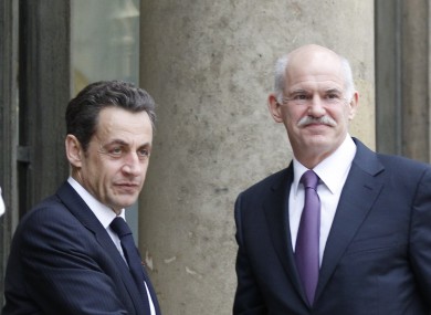 Nicolas Sarkozy and George Papandreou at a meeting in March. The pair will meet again today to discuss the continuing Greek debt crisis.