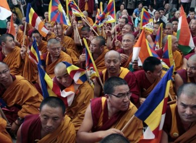 Exiled Tibetan Buddhist monks protesting Chinese rule of Tibet at a rally in India in April 2011.