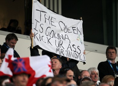 A banner directed at Tindall during the England v Georgia game at the weekend.