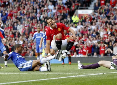 Hernandez screams after being fouled by Cole on Sunday.