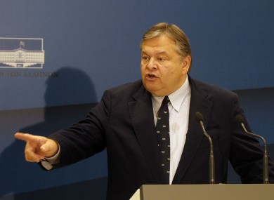 Greece's finance minister Evangelos Venizelos addresses the media after a cabinet meeting at the Greek Parliament in Athens last night.