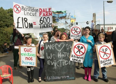 Dale Farm travellers posing for the media, as they await a court ruling on their eviction, at the site in Cray's Hill, near Basildon, Essex.