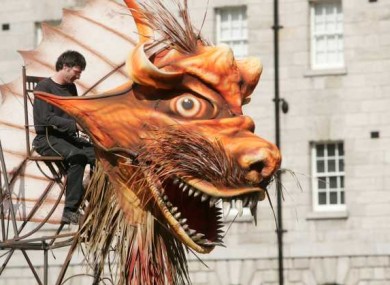 A Macnas member works on a 20-foot High Dragon in preparation for tonight's launch event, which has been cancelled due to health and safety concerns.