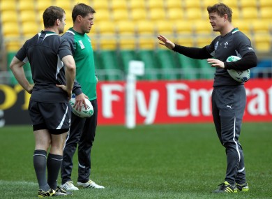 Gordon D'Arcy, Ronan O'Gara and Brian O'Driscoll in training last week.
