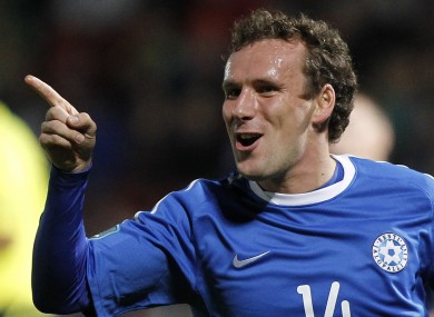 Estonia's Konstantin Vasslijev celebrates scoring against Northern Ireland.
