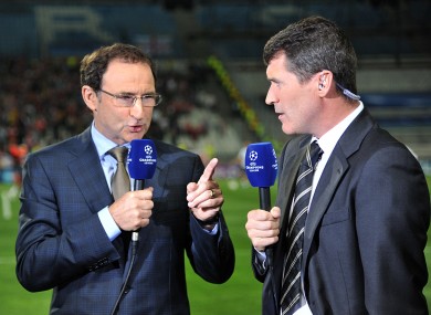 Martin O'Neill and Roy Keane (right) working for ITV at the Arsenal game last night.