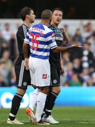 Terry and Ferdinand exchange words during Sunday's Premier League fixture.