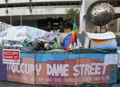 The Occupy Dame Street camp outside the Central Bank.