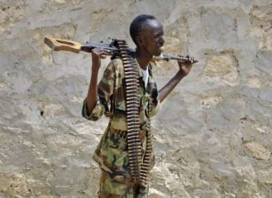 A Somali government soldier photographed in Mogadishu on Tuesday.