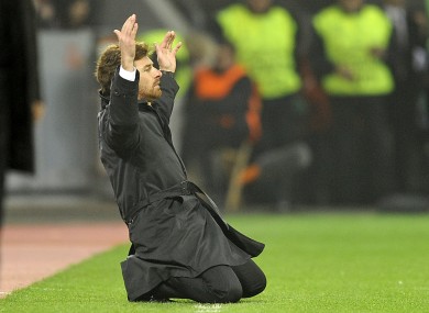 Villas Boas on his knees in Germany last night.