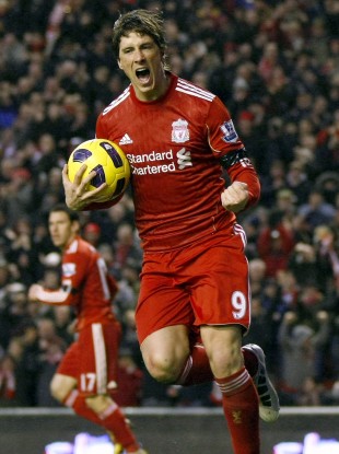 Torres scoring for Liverpool against Bolton on New Year's Day of this year.