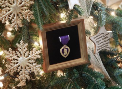 A Purple Heart decoration on the White House Christmas tree in Washington.