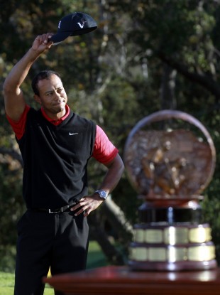 Tiger Woods before the trophy ceremony last night.