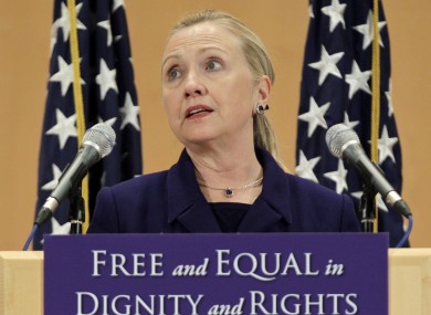 Hillary Clinton announced a new diplomatic push for gay rights at a UN conference in Geneva.