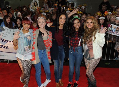 Little Mix (left to right, Leigh-Anne Pinnock, Perrie Edwards, Jade Thirlwall and Jesy Nelson) pictured with mentor Tulisa Contostavlos (centre).